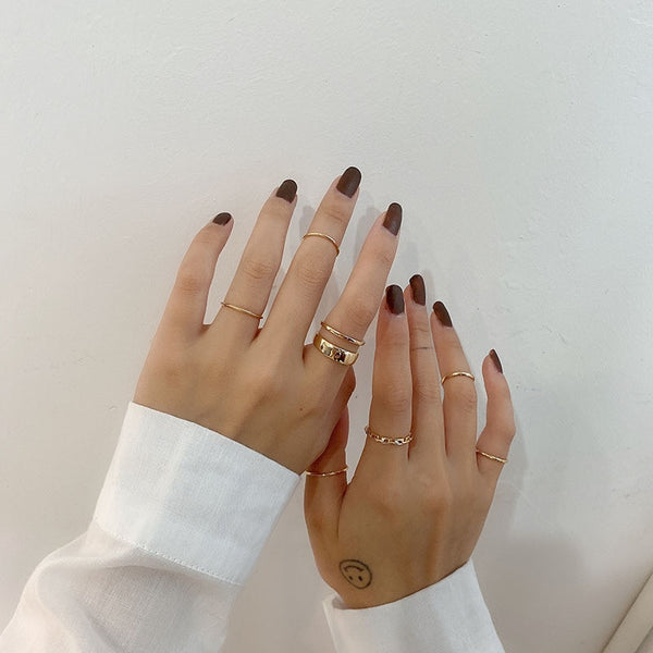 Boho Gold Silver Color Chain Rings Set Wedding Resin Ring