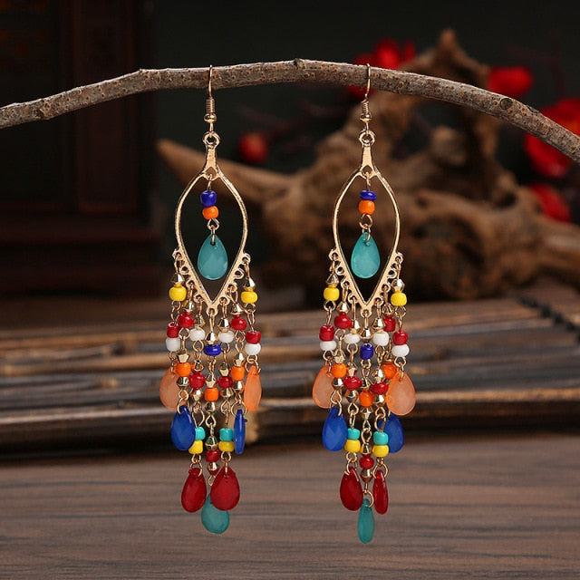 Gold Plated Long Water Drop Tassel Earrings for Women
