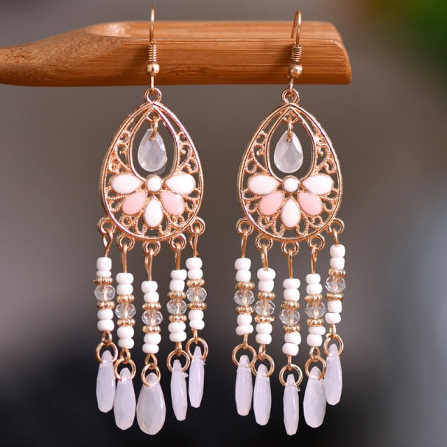 Gold Plated Long Water Drop Tassel Earrings for Women