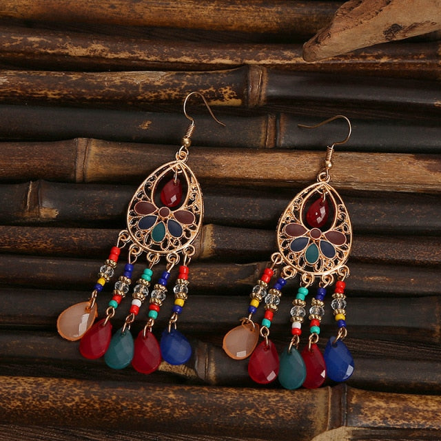 Gold Plated Long Water Drop Tassel Earrings for Women
