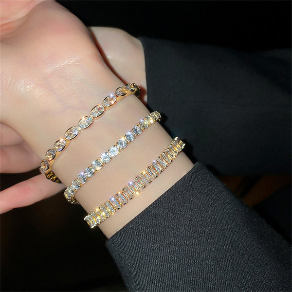 Exquisitas pulseras de tenis con geometría para mujer