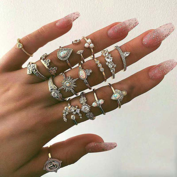 19 piezas/juegos de anillos bohemios de oro