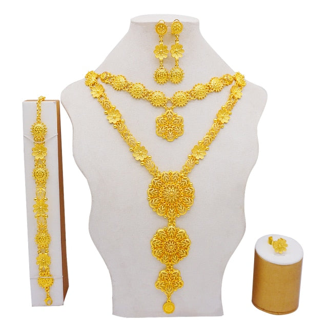 24K Jewelery Gold Necklace & Earring Set