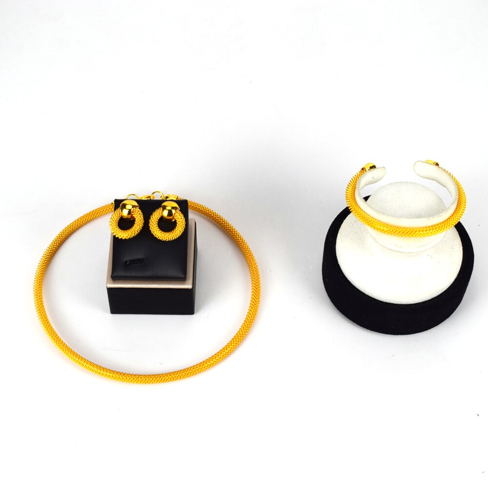 Bride Fashion Dubai Gold Bracelet Necklace Jewelry Set