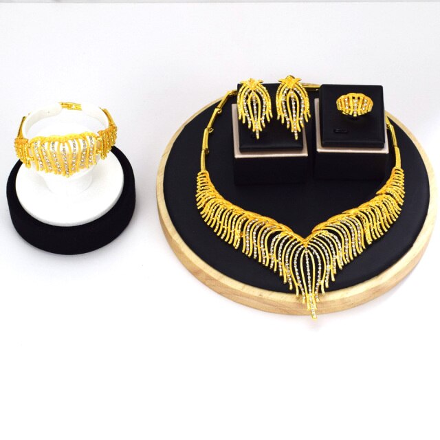 Bride Fashion Dubai Gold Bracelet Necklace Jewelry Set