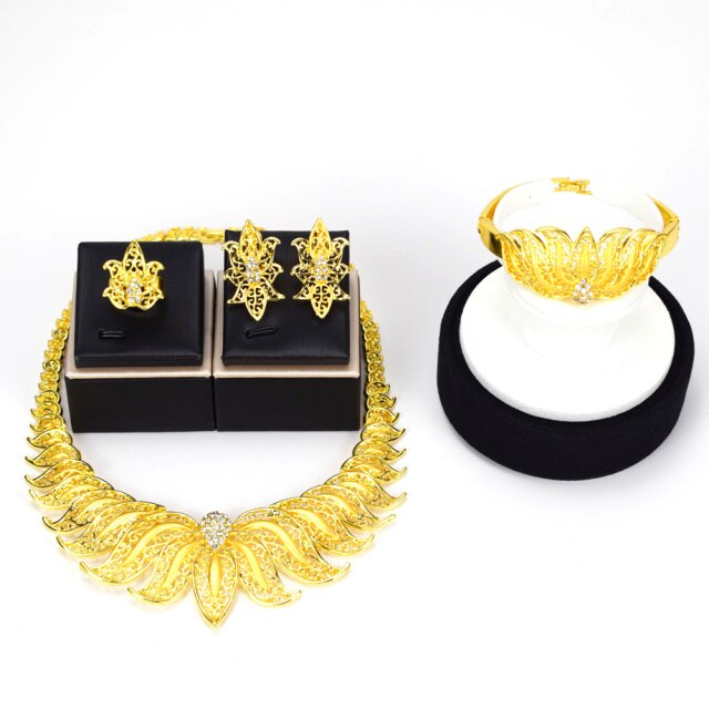 Bride Fashion Dubai Gold Bracelet Necklace Jewelry Set