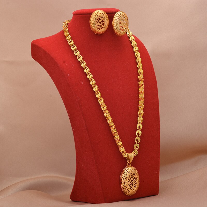 Gold Plated Luxury African Wedding Gifts Bridal Necklace Earrings Jewellery Set