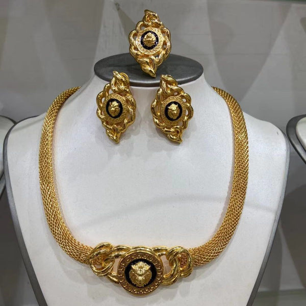 Conjunto de boda de joyería chapada en oro auténtico de 24 quilates con temperamento de alta gama