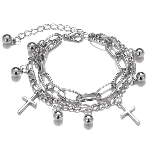 Gothtic Silver Color Anklet Cross Women Men Chain Ankle Bracelet