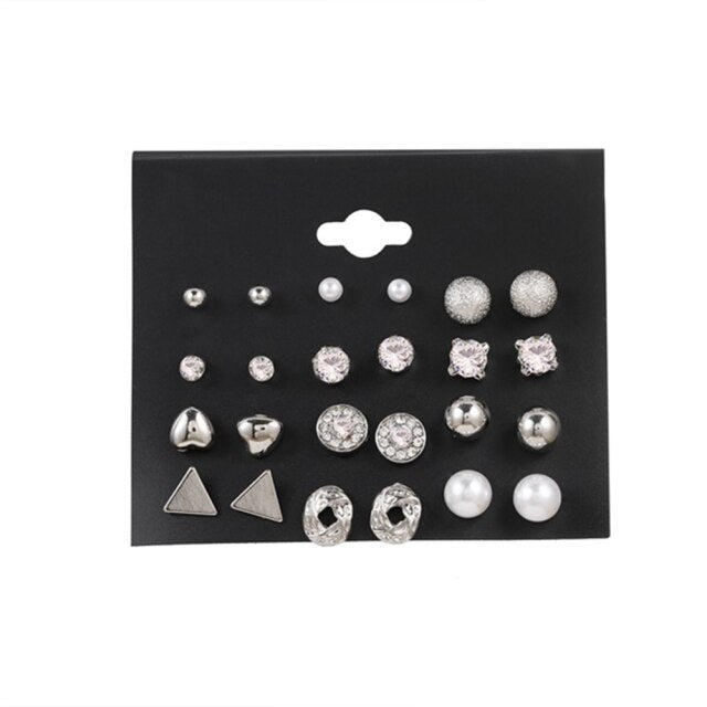 12 Pairs/Set Women's Earrings Pearl Earrings