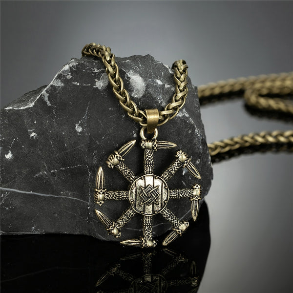 Collar con amuleto de daga solar con runas paganas nórdicas punk