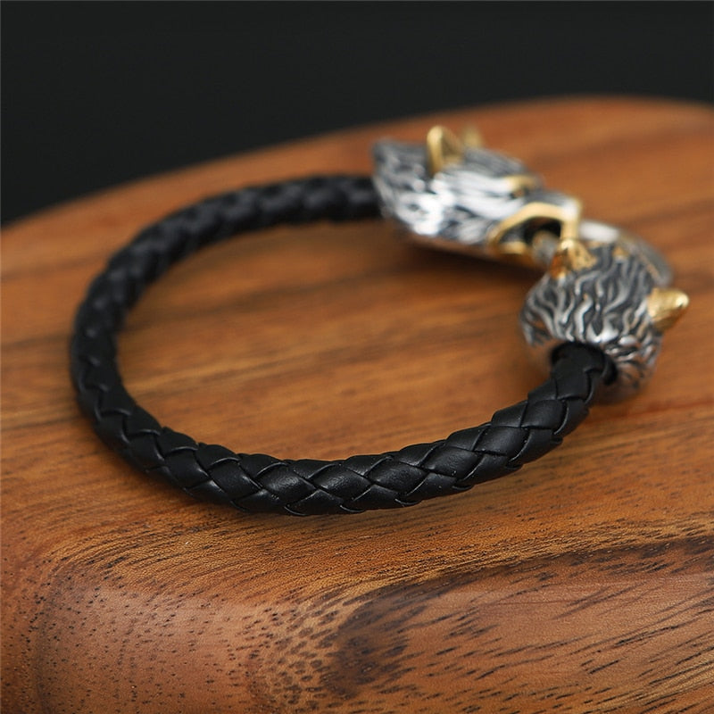Punk Vikings Wolf Head Leather Rope Bracelets