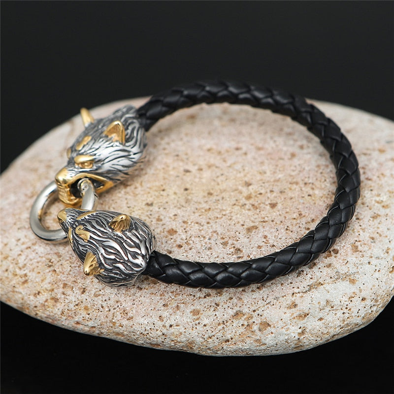 Punk Vikings Wolf Head Leather Rope Bracelets