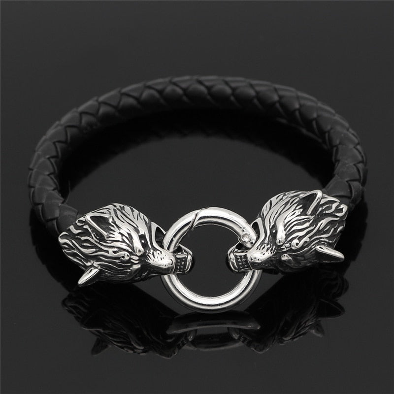 Punk Vikings Wolf Head Leather Rope Bracelets