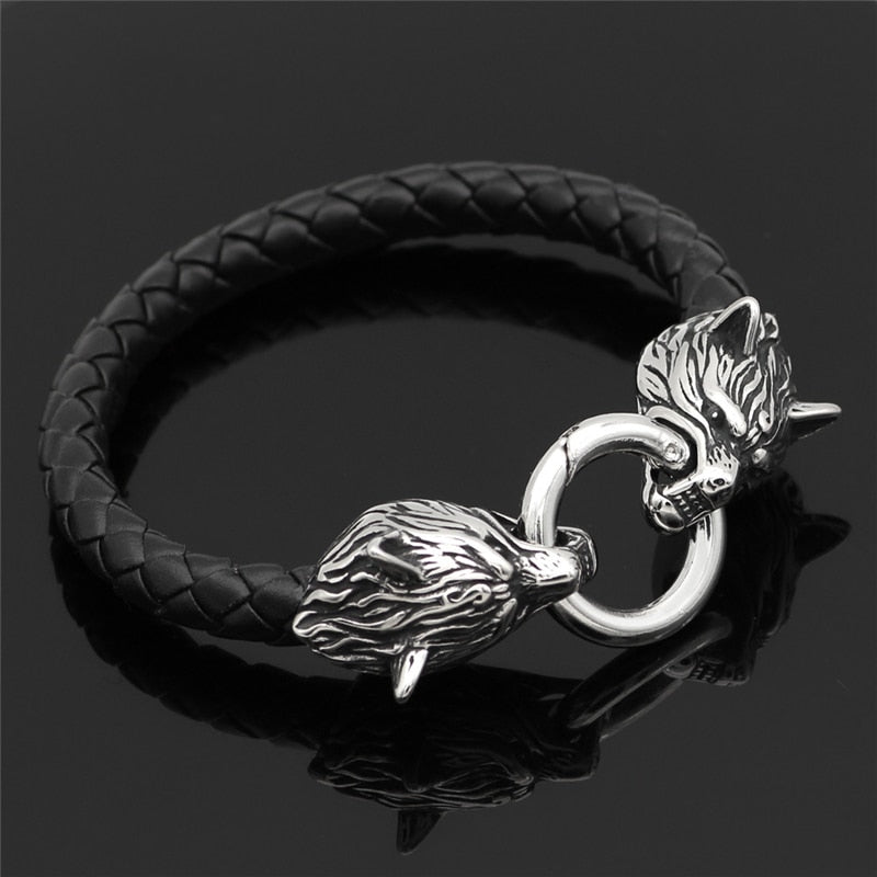 Punk Vikings Wolf Head Leather Rope Bracelets