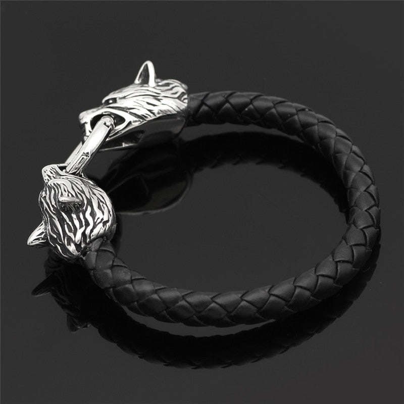Punk Vikings Wolf Head Leather Rope Bracelets