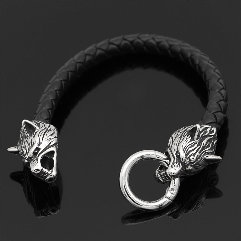 Punk Vikings Wolf Head Leather Rope Bracelets