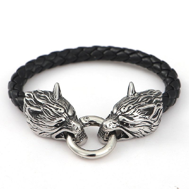 Punk Vikings Wolf Head Leather Rope Bracelets