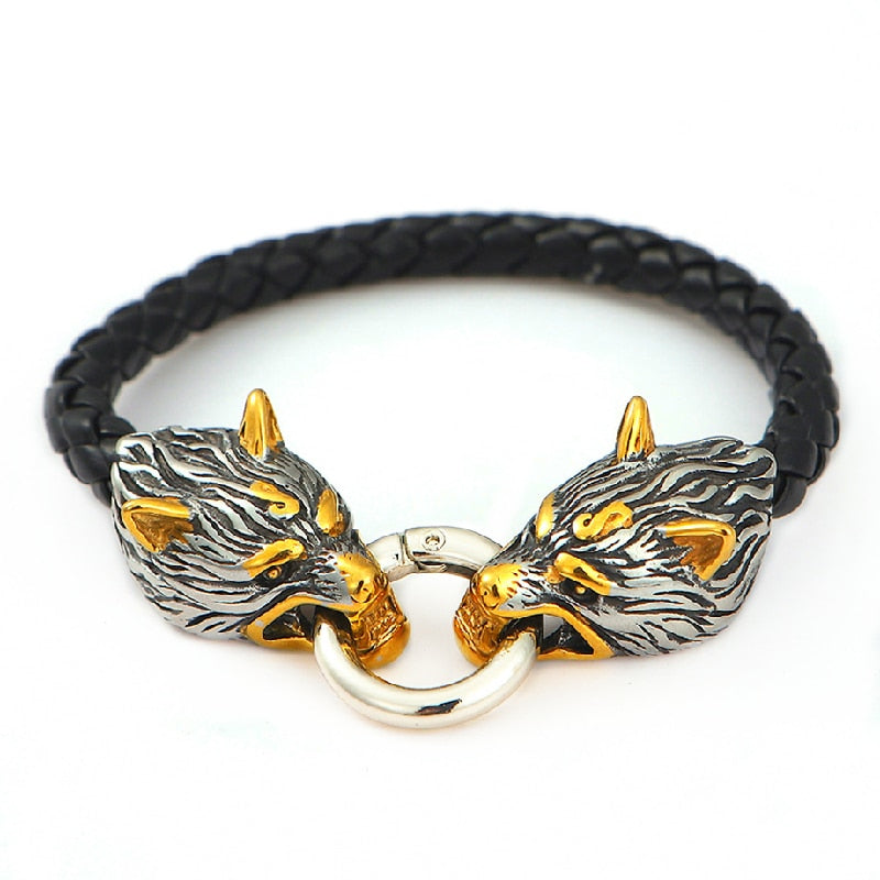 Punk Vikings Wolf Head Leather Rope Bracelets