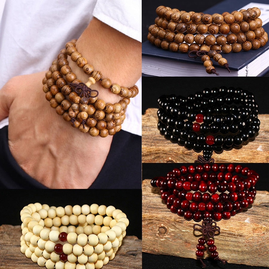 Natural Sandalwood Buddhist Buddha Wood Prayer  Bracelets