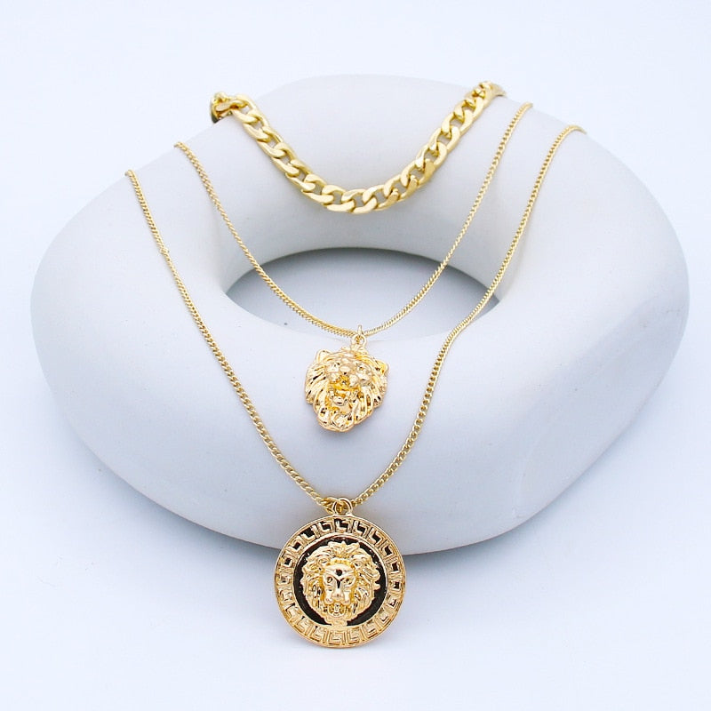 New Goth Punk Lionhead Pendant Necklace For Women