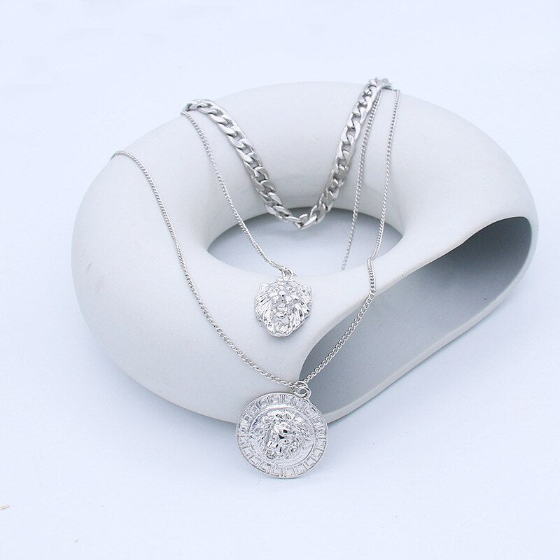 New Goth Punk Lionhead Pendant Necklace For Women