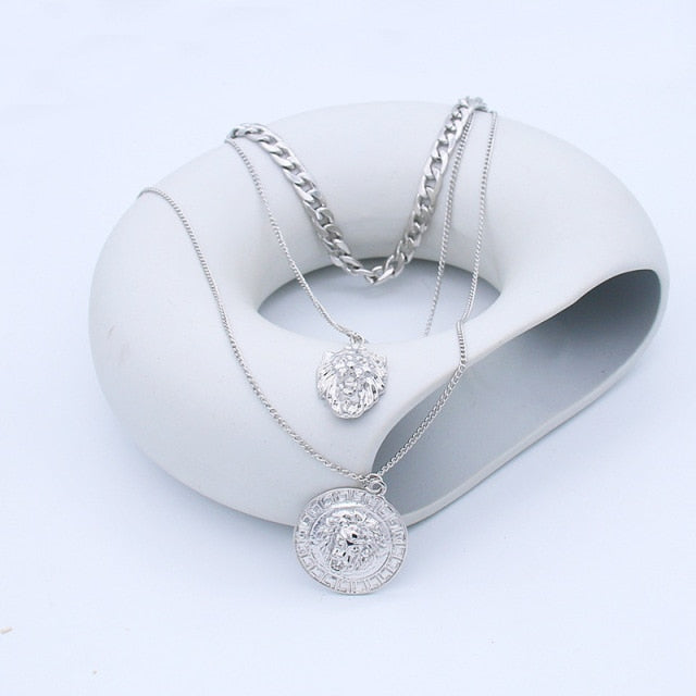 New Goth Punk Lionhead Pendant Necklace For Women