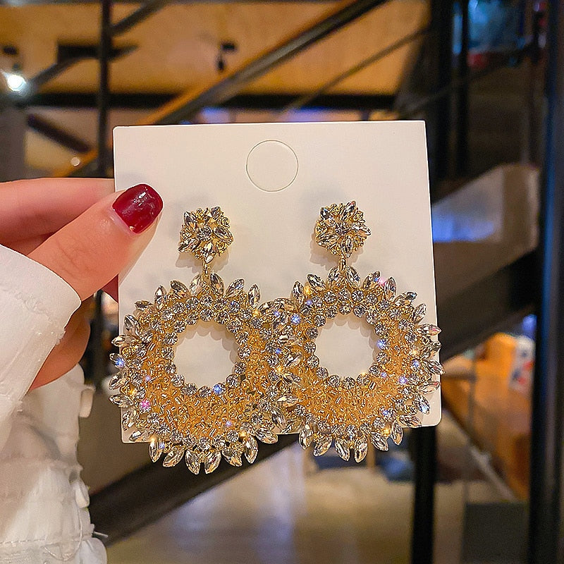 Fashion Oversized Hollow Round Alloy Drop Earrings