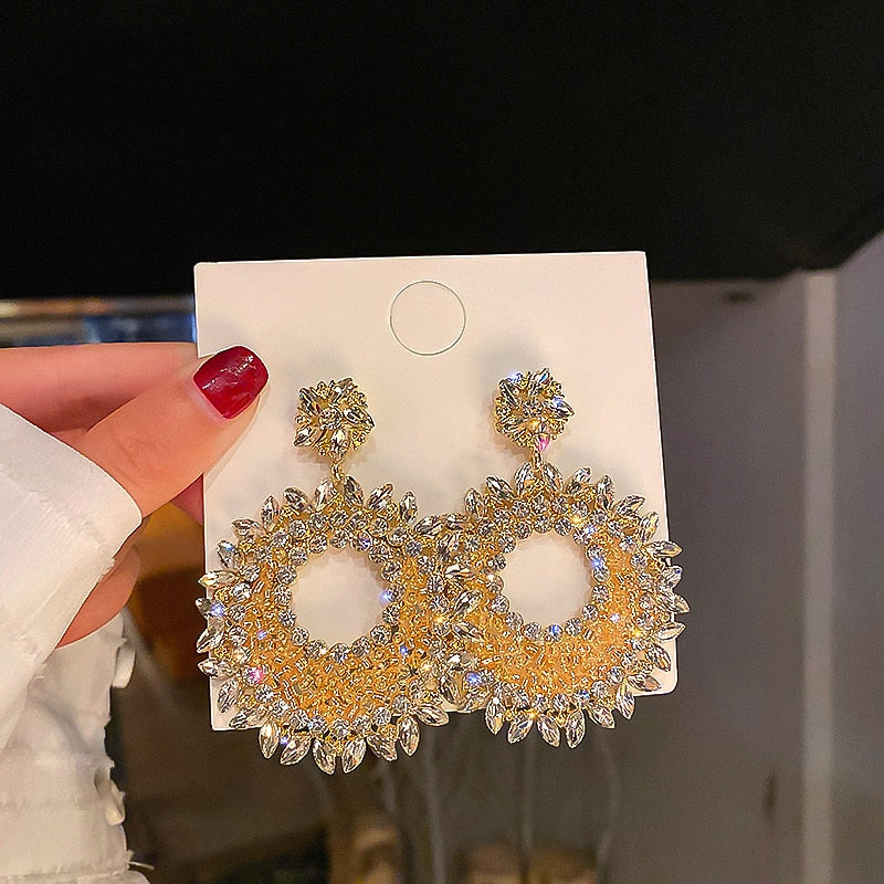 Fashion Oversized Hollow Round Alloy Drop Earrings