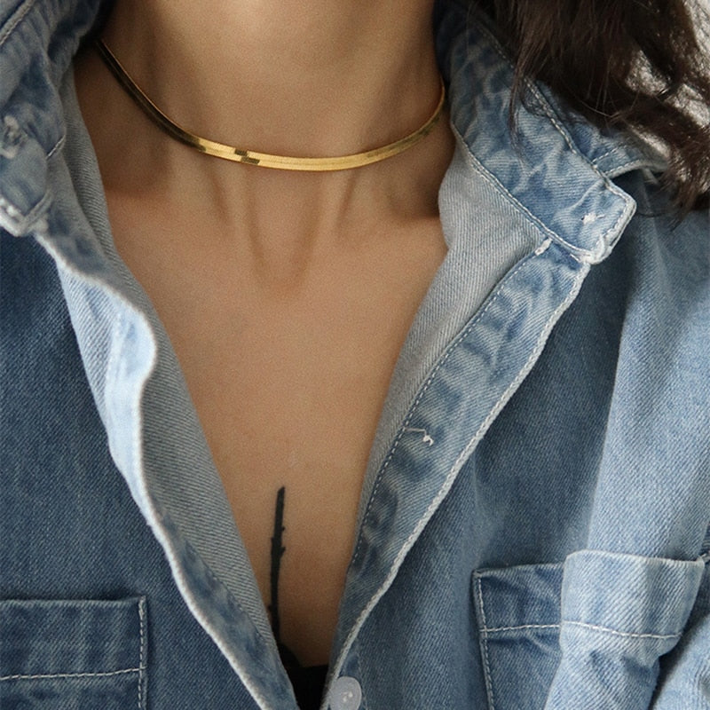 Gold Blade Chain Choker Necklace