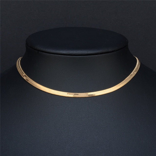 Gold Blade Chain Choker Necklace