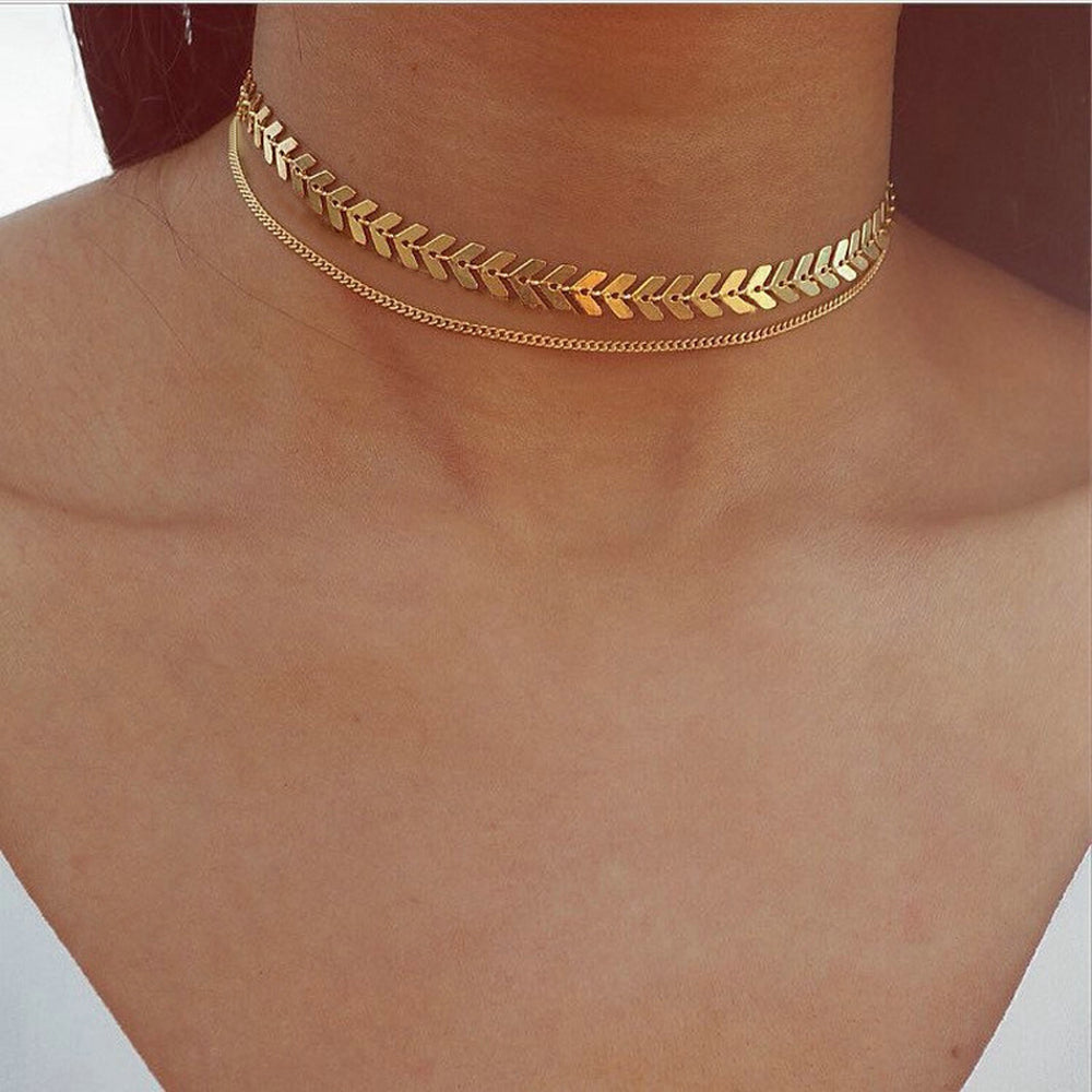 Fashion Women Lady Elegant V Sequins Chain Necklace