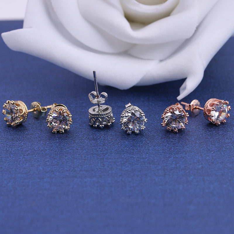 Women Classic Shining Zircon Small Stud Earrings