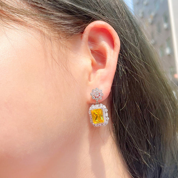 Fantastic Pink Green Yellow Crystal Big Square Shape Drop Dangle Earrings