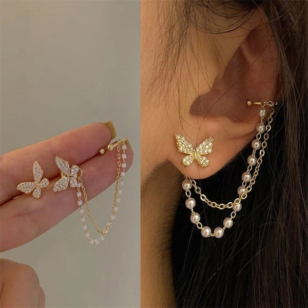 1 par de pendientes de clip de luna y estrella de color dorado para mujer