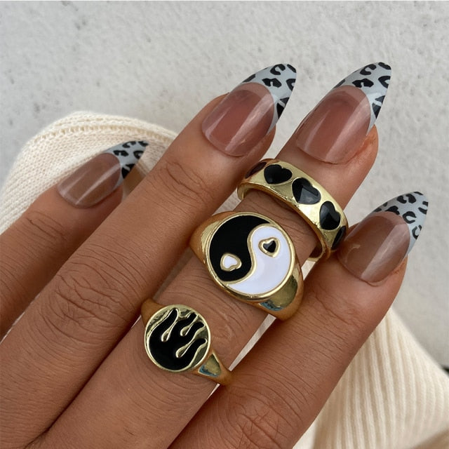 Colorful Heart Y2K Ring Set