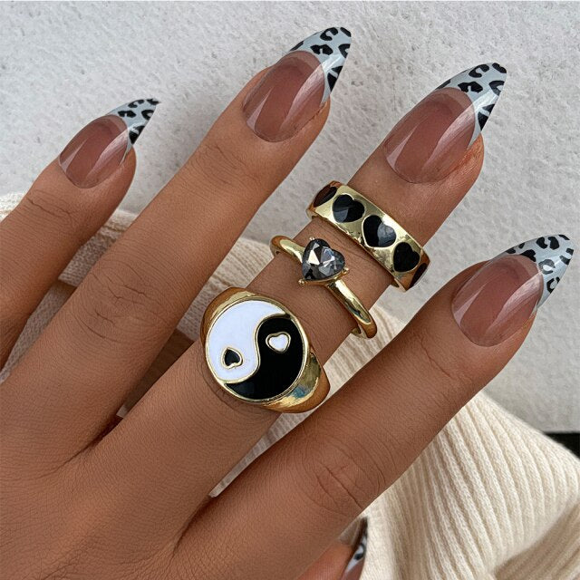 Colorful Heart Y2K Ring Set