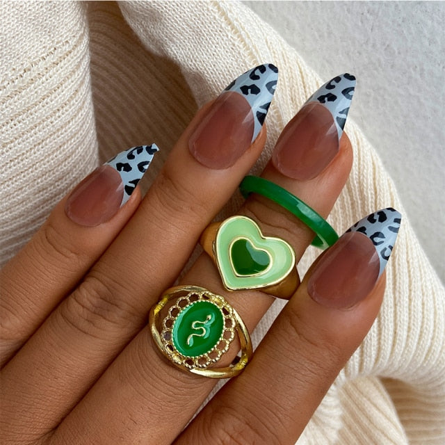 Colorful Heart Y2K Ring Set
