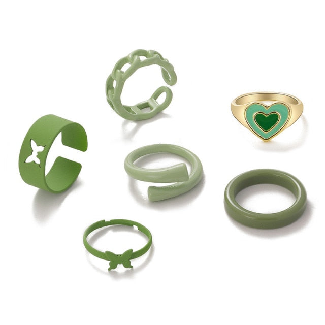 Colorful Heart Y2K Ring Set