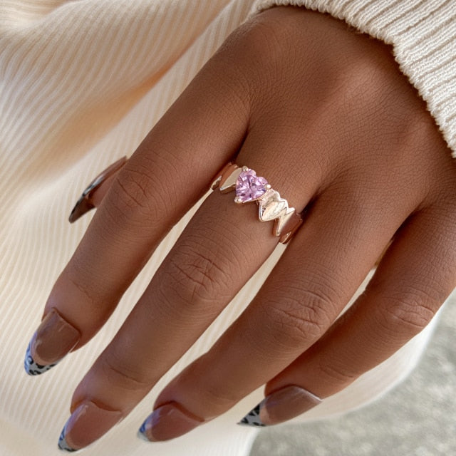 Colorful Heart Y2K Ring Set