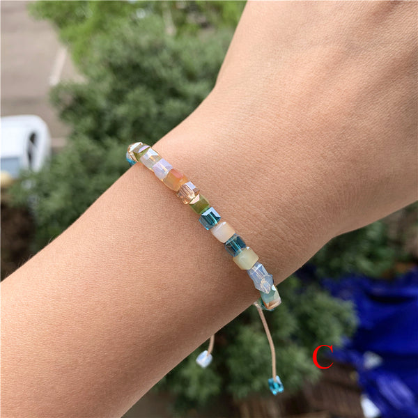 Pulseras de cuentas de cristal cúbico de longitud ajustable para mujer