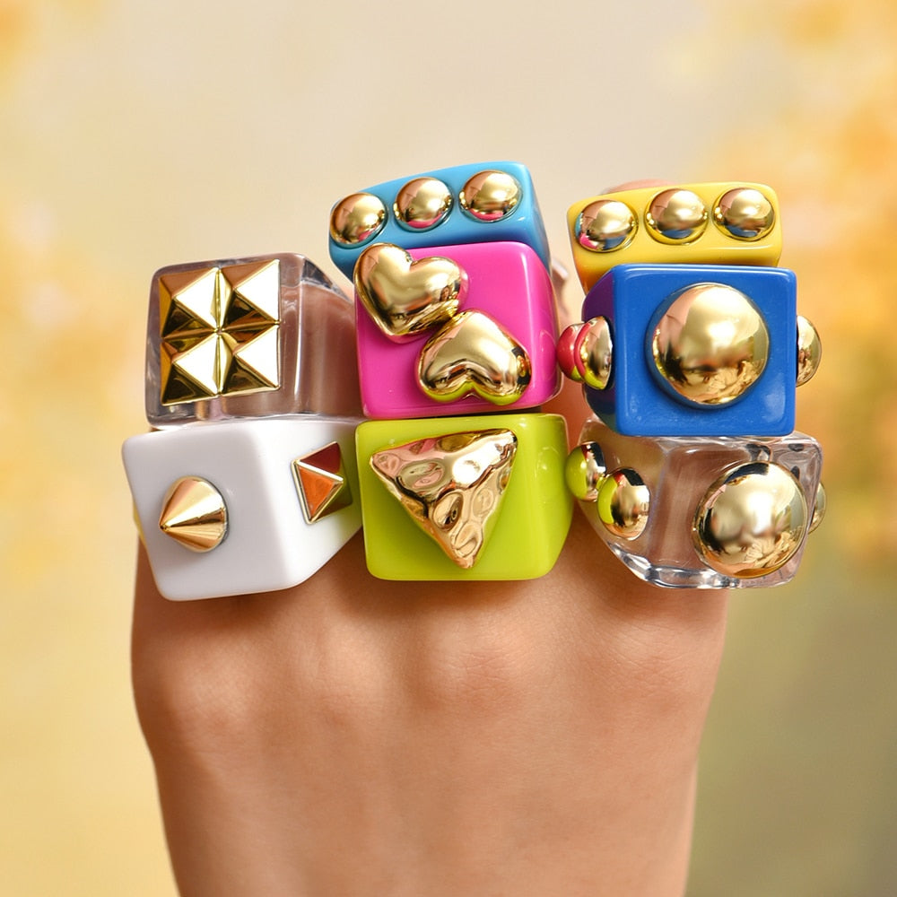 Fashion Multicolor Resin Acrylic Geometric Square Ring Set
