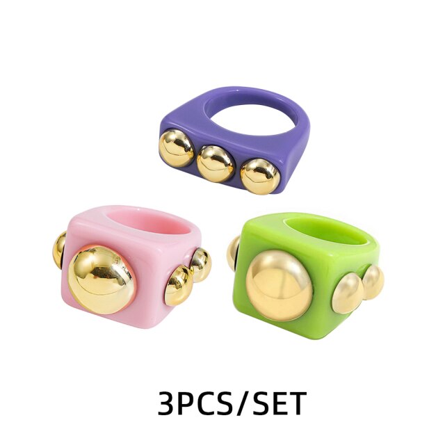 Fashion Multicolor Resin Acrylic Geometric Square Ring Set