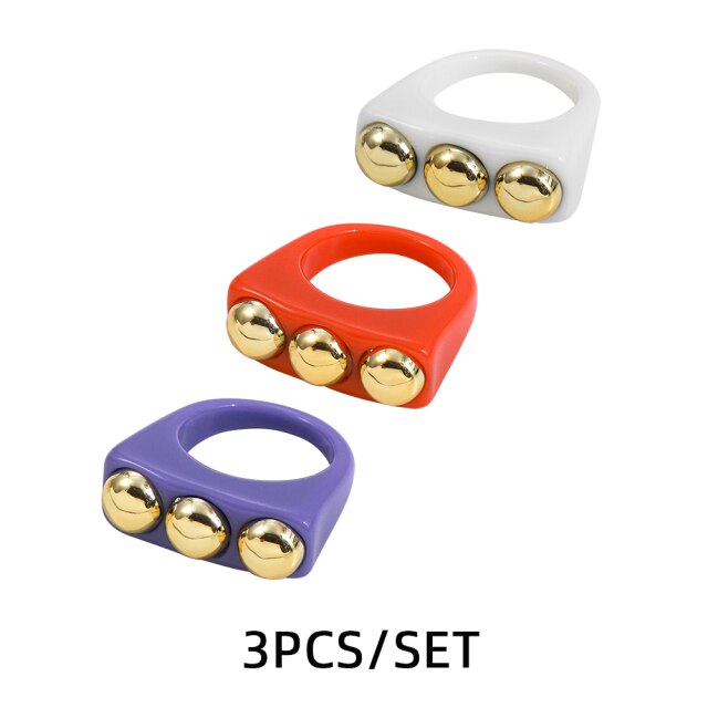 Fashion Multicolor Resin Acrylic Geometric Square Ring Set