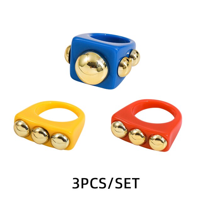 Fashion Multicolor Resin Acrylic Geometric Square Ring Set