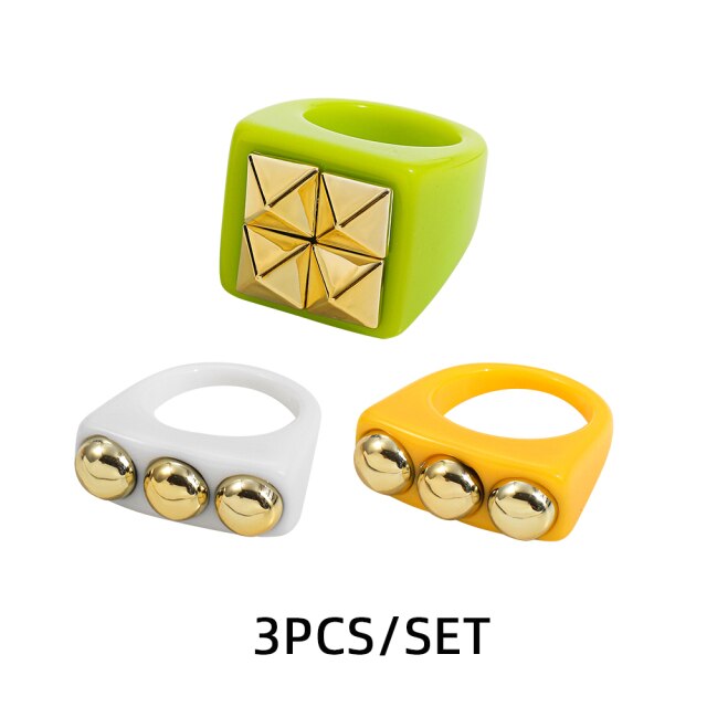 Fashion Multicolor Resin Acrylic Geometric Square Ring Set