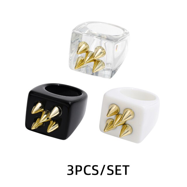 Fashion Multicolor Resin Acrylic Geometric Square Ring Set