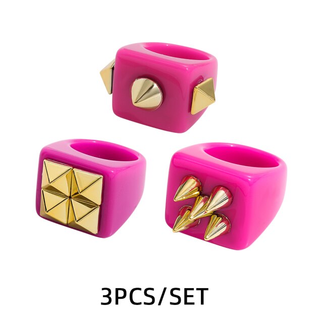 Fashion Multicolor Resin Acrylic Geometric Square Ring Set