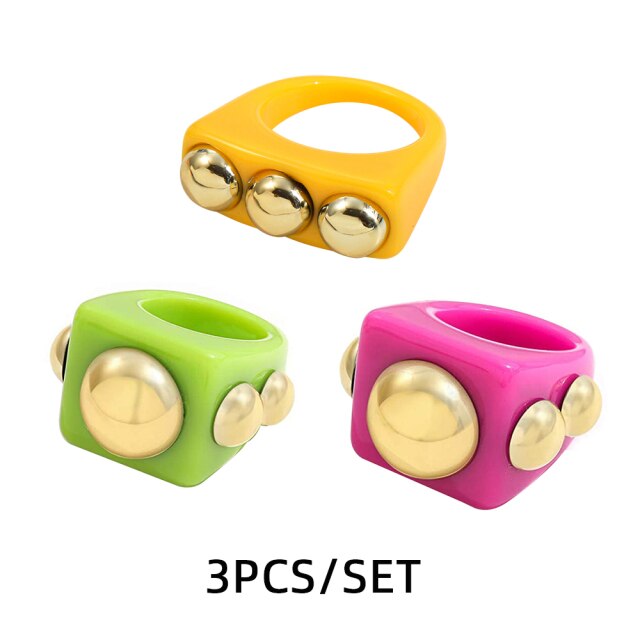 Fashion Multicolor Resin Acrylic Geometric Square Ring Set
