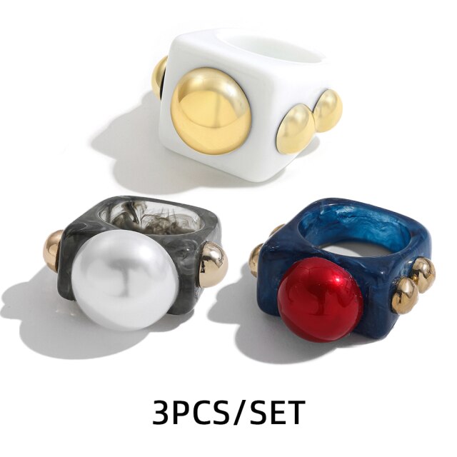 Fashion Multicolor Resin Acrylic Geometric Square Ring Set